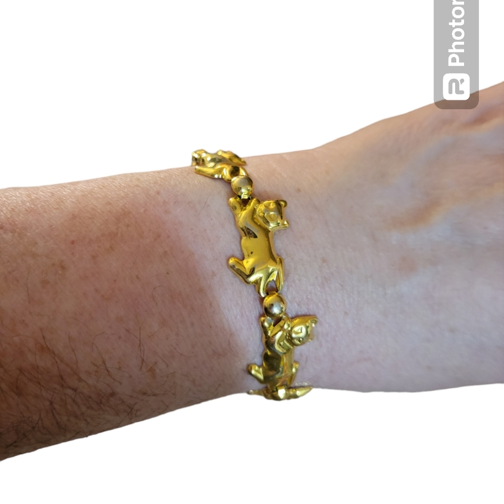 Goldtone Cat Linked Bracelet 8in